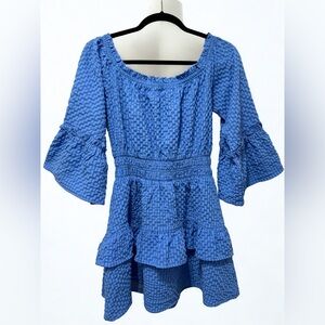 Le Lis Small Smocked Off Shoulder Mini Dress Bell Sleeve Tiered Boho Cottagecore